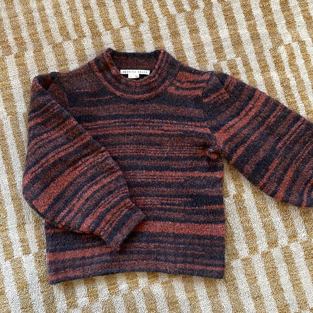 Veronica Beard Alston Merino Wool Sweater Stripes Mock Neck XS